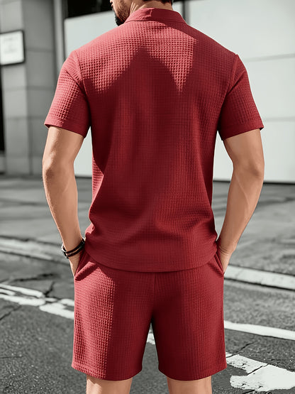 Men's Summer Knit Casual Shirt & Shorts Set with Breathable Fabric