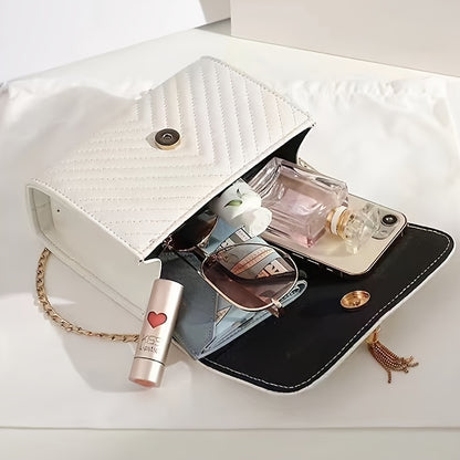 Korean-style High-end Textured Women's Bag, New Tassel Rhombus Chain Small Square Bag, Women's Shoulder Bag, Crossbody Bag