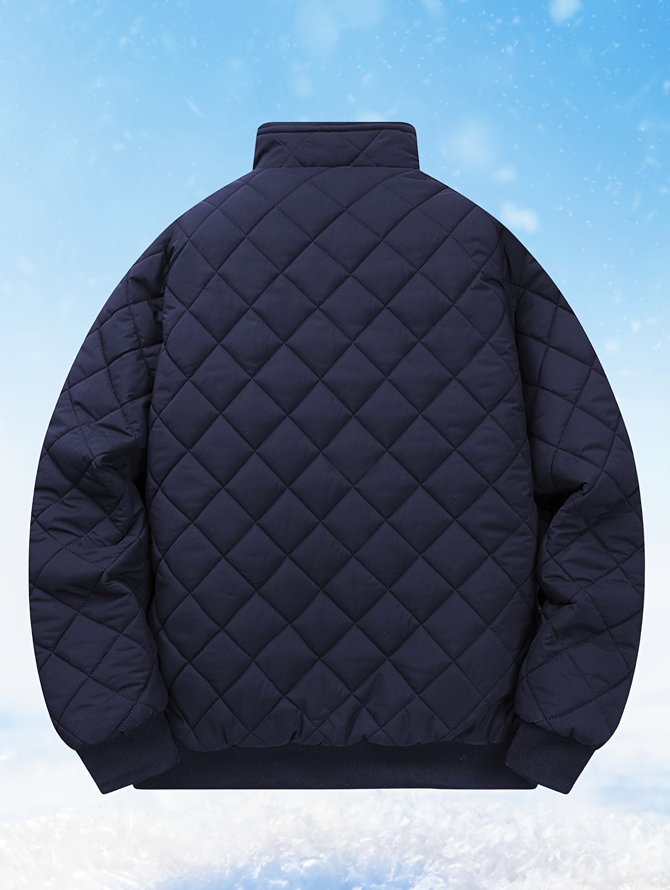 Men'S Diamond Pattern Fleece-Lined Jacket | Casual Stand Collar Warm Coat with Zipper Closure for Autumn and Winter