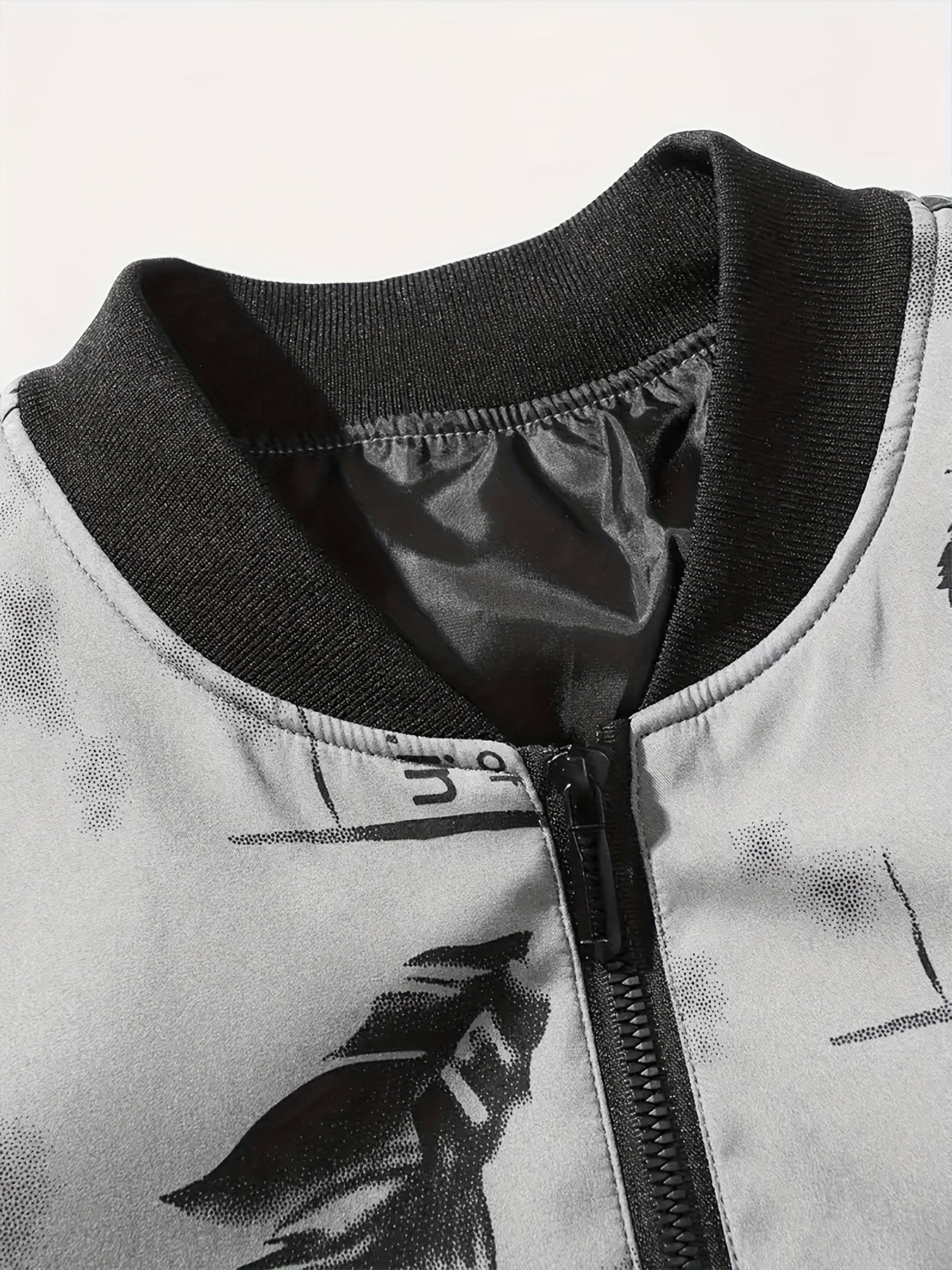 Men'S Lightweight Preppy Bomber Jacket with Feather & Star Print, Stand Collar, Zip-Up, Loose Fit, Polyester Lining, Casual Streetwear Style, Casual Outerwear | Star Pattern Jacket | Zippered Jacket