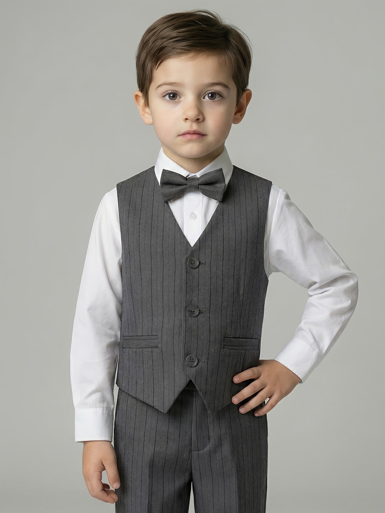 Boys' Striped Suit Vest Set with Bow Tie for Formal Occasions