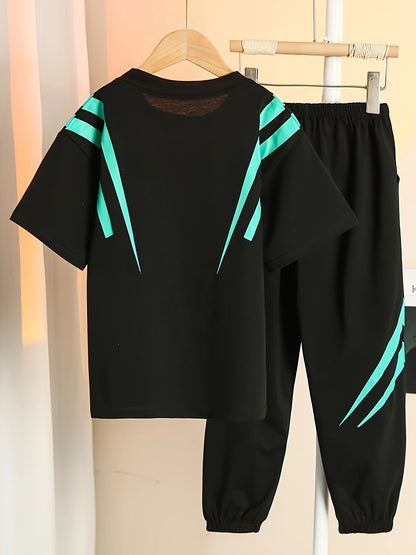 Boys' Casual Lightning Print Two-Piece Set for Spring/Summer