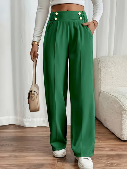 Elegant Women's Straight-Leg Office Pants in Solid Polyester