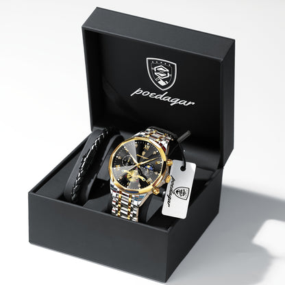 Men's Stainless Steel Business Watch with Luminous Chronograph