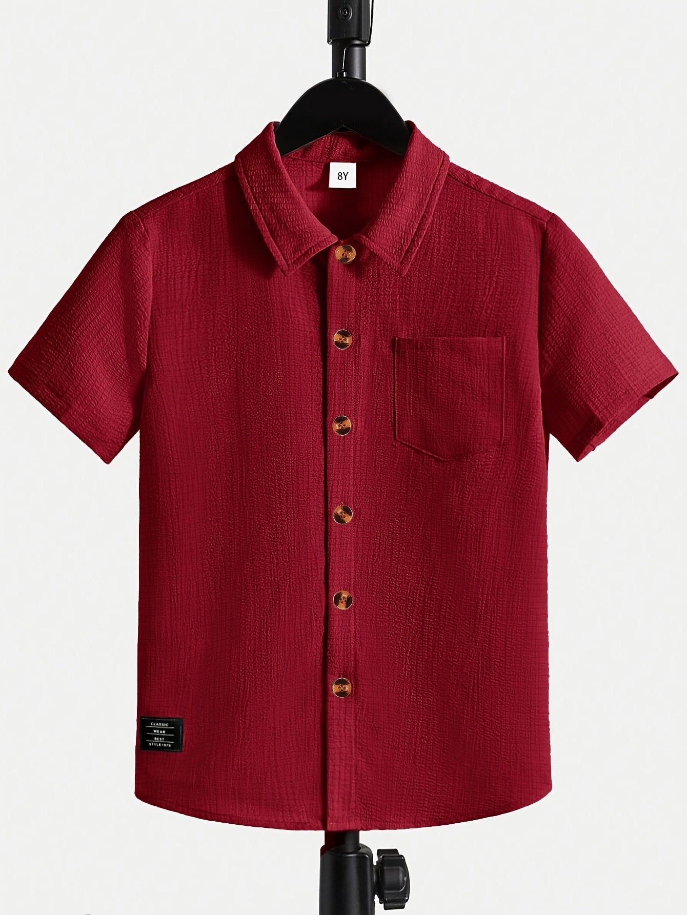 Boys' Casual Monochrome Short-Sleeve Shirt with Chest Pocket