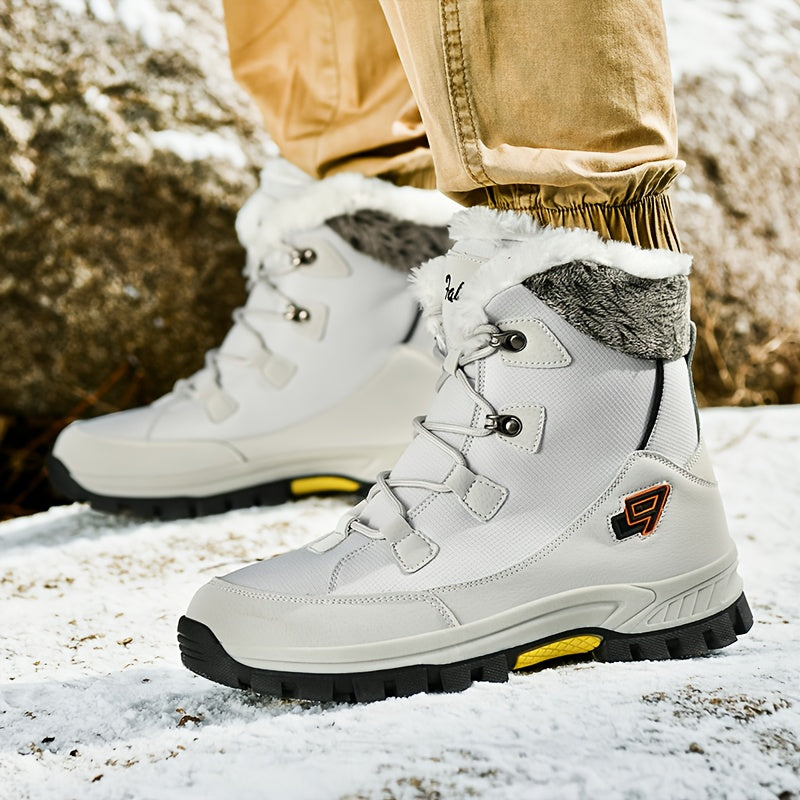 Men's & Women's Winter Snow Boots with Plush Lining & Slip-Resistant Rubber Sole - High-Ankle Lace-Up PU Shell, Insulated Cold-Weather Traction for Hiking, Hunting, Outdoor Activities - Unisex Heavy-Duty Round-Toe Boots for M