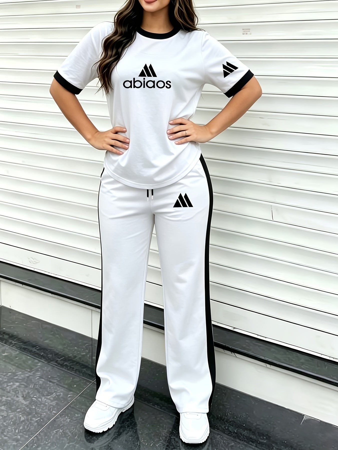 Women's Casual Summer Set - Short Sleeve Top & Wide-Leg Pants