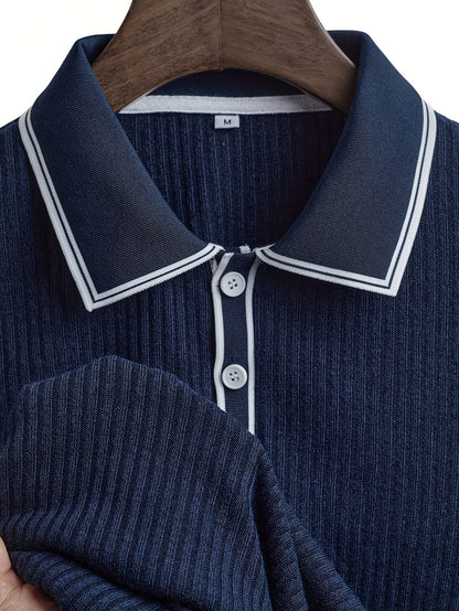 Men's Summer Casual Polo Shirt with Contrast Collar