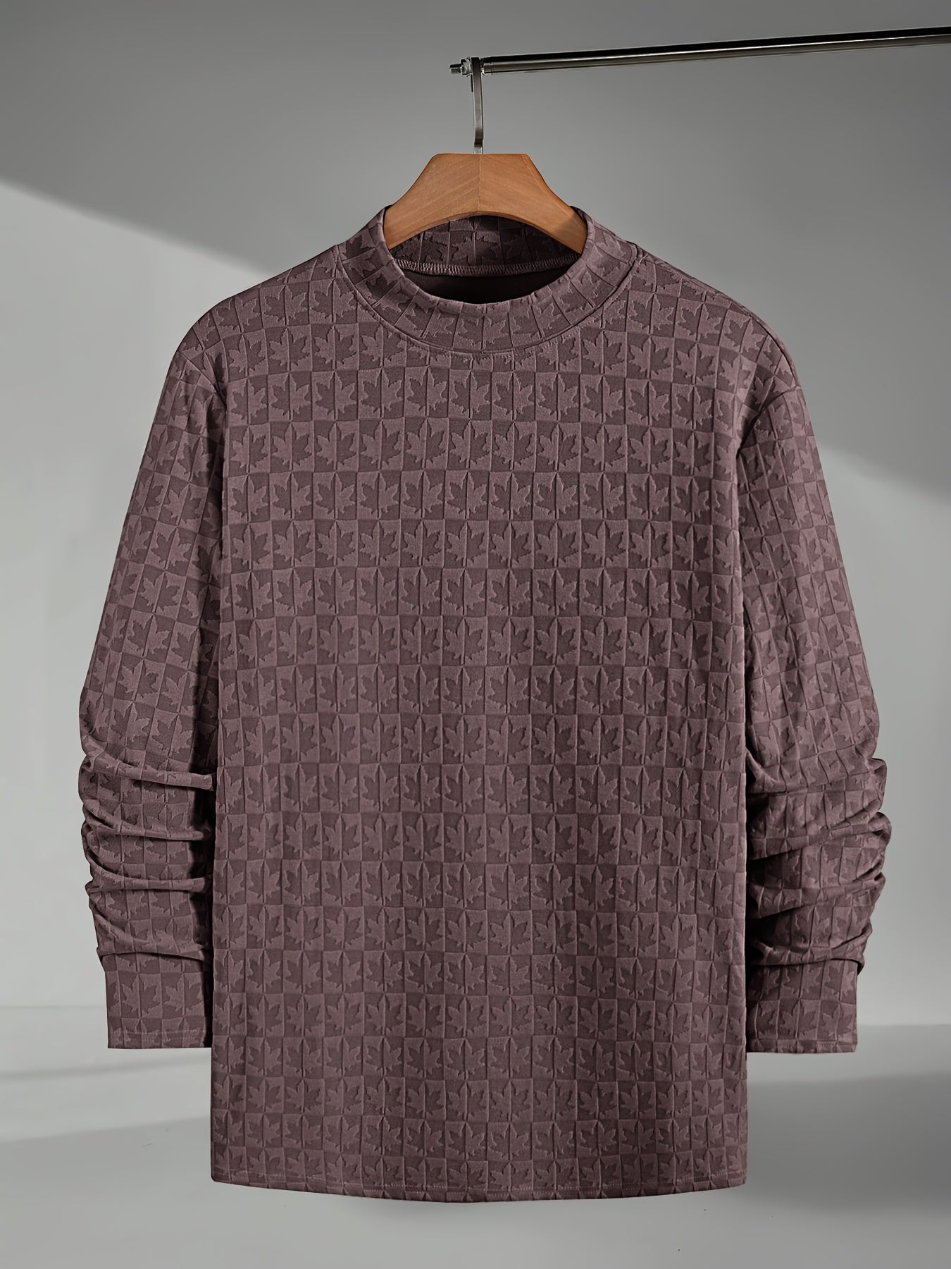 Men'S Long-Sleeve T-Shirt with a Half-High Collar, Casual Jacquard Base Layer for Outerwear, Stylish And High-Quality Top for Autumn And Winter