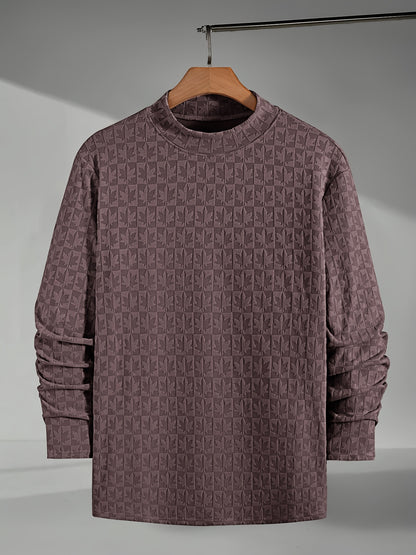 Men'S Long-Sleeve T-Shirt with a Half-High Collar, Casual Jacquard Base Layer for Outerwear, Stylish And High-Quality Top for Autumn And Winter