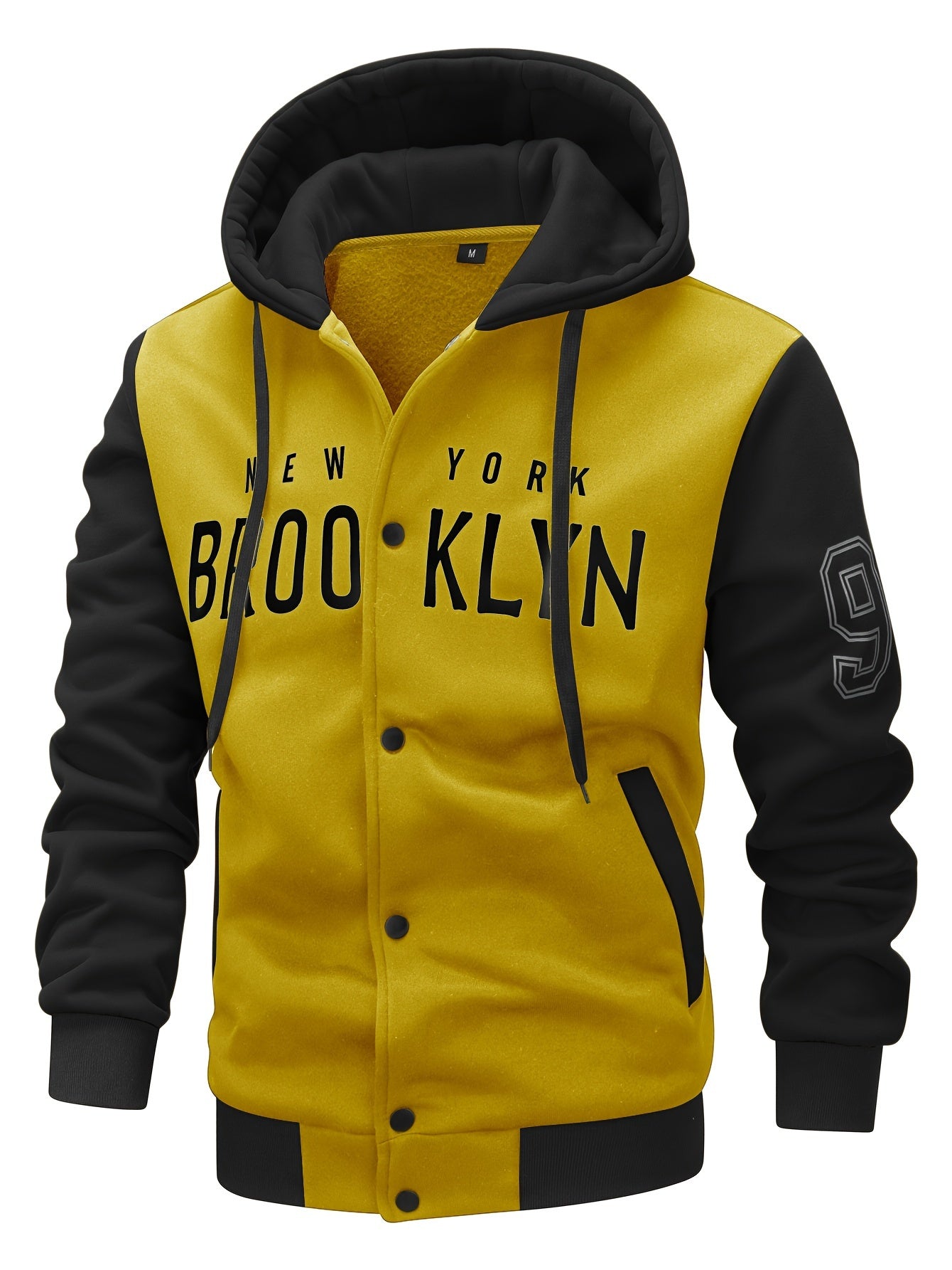 Men's 'BROOKLYN' Pattern Color Blocking Hooded Jacket, Casual Preppy Style Coat For Spring And Autumn Outdoors As Gift