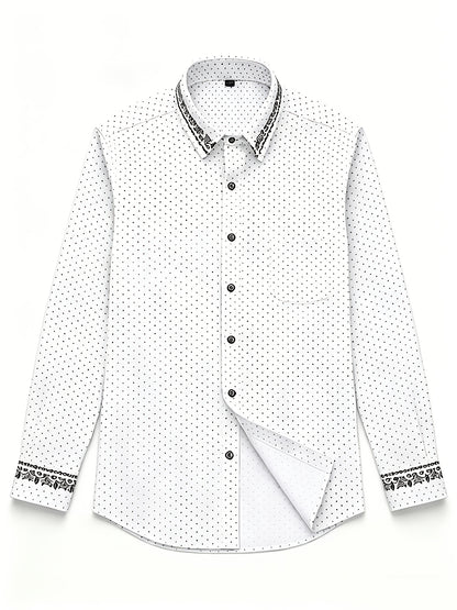 Teen Boys' White Blue Alphabet Print Casual Long Sleeve Shirt