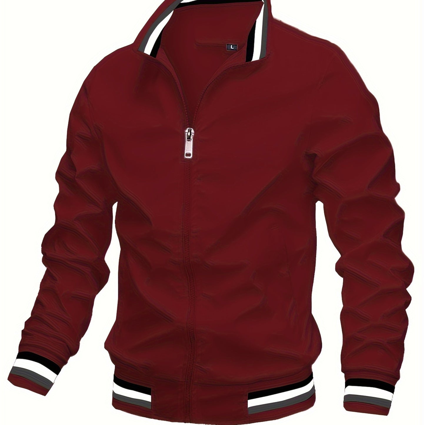 Men's Vintage-Inspired Hip Hop Baseball Jacket - Casual Sports Outerwear with Stand Collar, Zip-Up, Polyester - Perfect for Fall/Winter