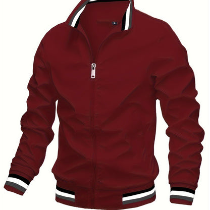 Men's Vintage-Inspired Hip Hop Baseball Jacket - Casual Sports Outerwear with Stand Collar, Zip-Up, Polyester - Perfect for Fall/Winter