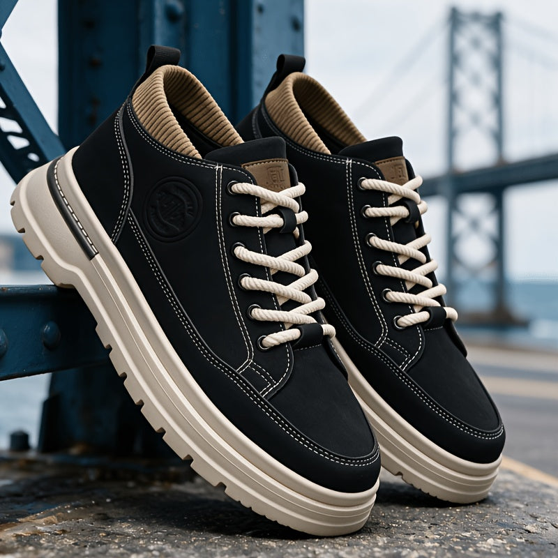 Plus Size Men's Casual Low-Top Motorcycle Boots, All-Season PU
