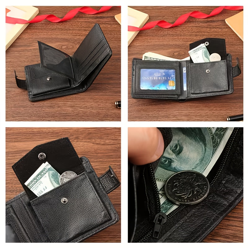 Men'S Ultra-Thin Wallet | Durable Starfruit Pattern Faux Leather, Large Capacity, Secure Snap Closure, Compact and Simple Style, Ideal for Business, Daily Use, and Gifts - Black | Perfect for Valentine'S Day, Birthdays, Anniv