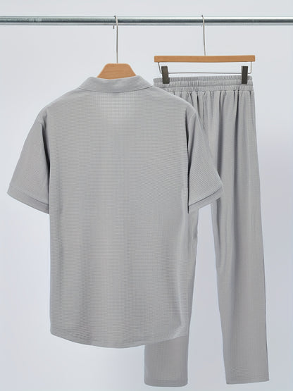 Men's Casual Fashion Short-Sleeve Zip-Up Suit, Suitable for All Seasons - ayq