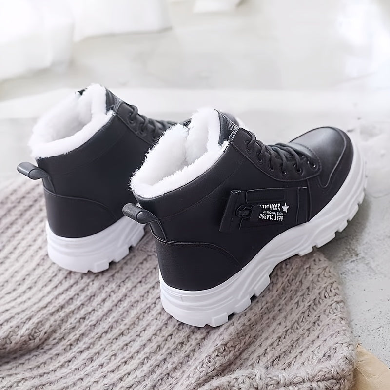 Affordable Women's Shoes, Ladies Boots, Black & White Winter Footwear for Her. Warm Fleece-Lined Ankle Boosters – Perfect Gift with Lightweight Comfort Ideal for Vacation Travel and Outdoor Sports Styles
