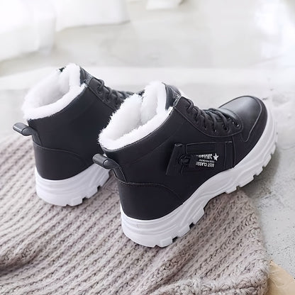 Affordable Women's Shoes, Ladies Boots, Black & White Winter Footwear for Her. Warm Fleece-Lined Ankle Boosters – Perfect Gift with Lightweight Comfort Ideal for Vacation Travel and Outdoor Sports Styles