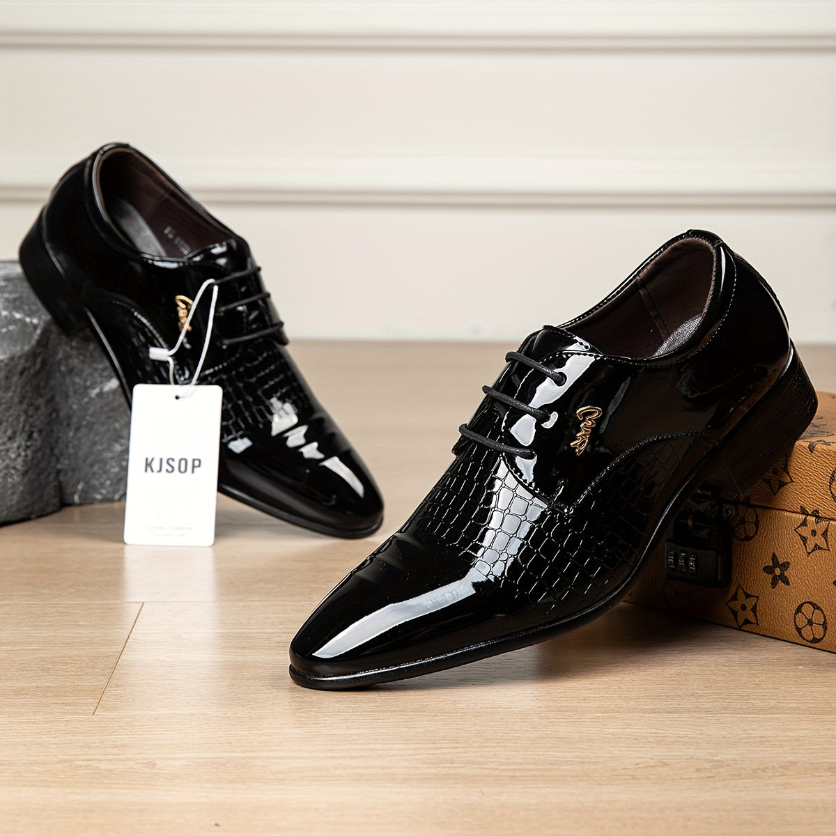 Men's Dress Shoes, British Style Elegant Lace-up Pointed Toe Loafers, Wedding Shoes, Gift for Men, Youth Formal Business Casual Shoes, Black - ayq