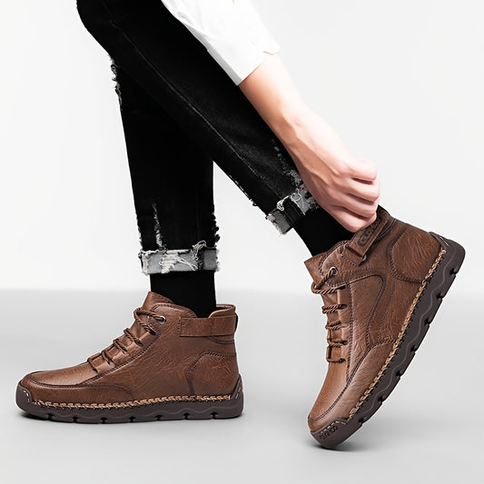 Men's Business Casual High-Top Boots with Rubber Sole - ayq