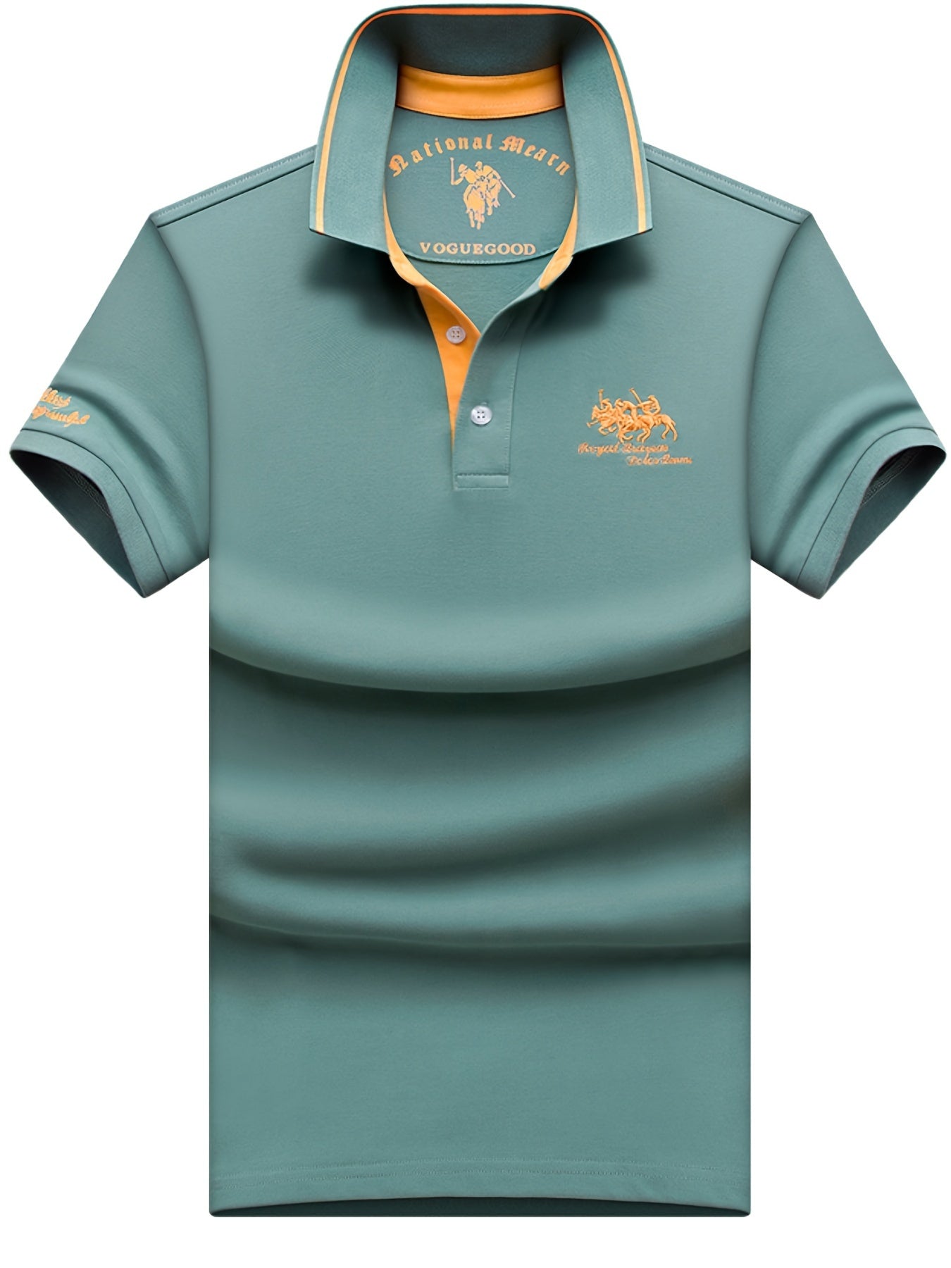 Men's Turn- Collar 95% Cotton 5 Spandex Embroidered T-Sshirt Short Sleeve Comfortable Breathability - ayq