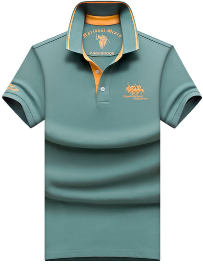 Men's Turn- Collar 95% Cotton 5 Spandex Embroidered T-Sshirt Short Sleeve Comfortable Breathability - ayq