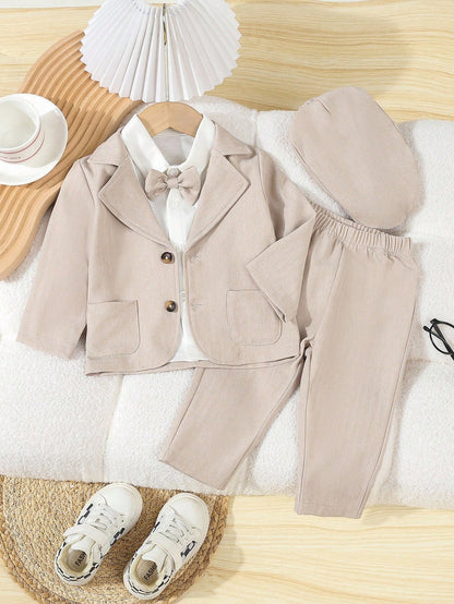 Toddler Boys 3-Piece Formal Suit Set with Bow Tie and Trousers