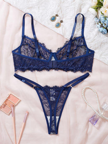 Elegant French-Style Sexy Lace Bra and Panty Set for Women