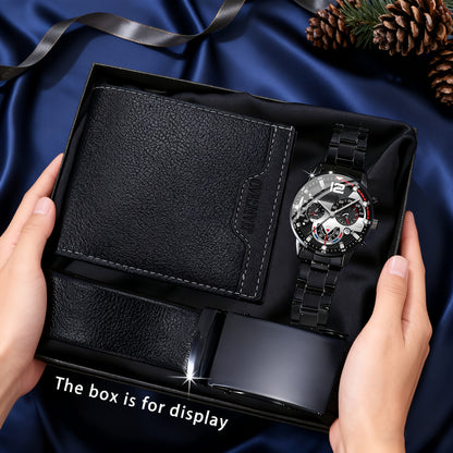 3pcs Men'S Watch Set, Wallet, and Belt | Fashionable, Casual, Light Luxury, Gorgeous, Handsome, Sporty, Trendy, Suitable for Daily Use, Ideal Gift for Holidays and Birthdays, No Gift Box Included