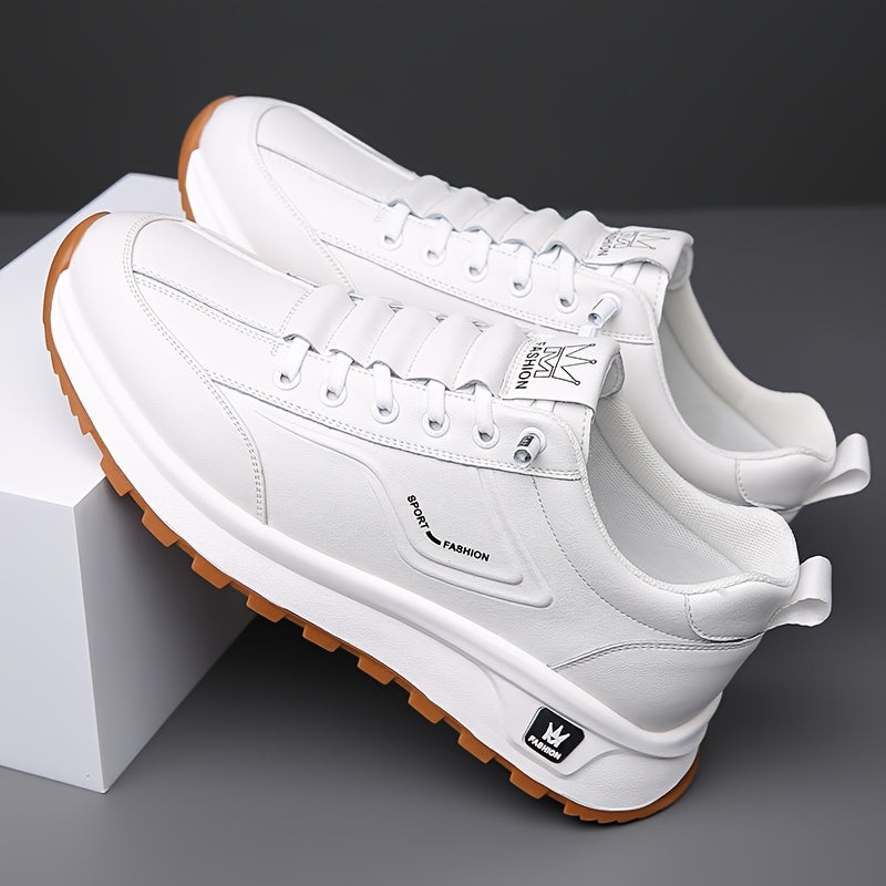 Men's All-Season Breathable White Sneakers - Casual  Sporty, Non-Slip Soft Rubber Sole, Low-Top Design with Pull Tab, Comfortable Microfiber Upper for Casual Attire