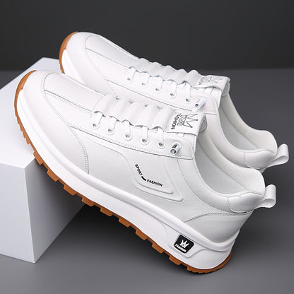Men's All-Season Breathable White Sneakers - Casual  Sporty, Non-Slip Soft Rubber Sole, Low-Top Design with Pull Tab, Comfortable Microfiber Upper for Casual Attire