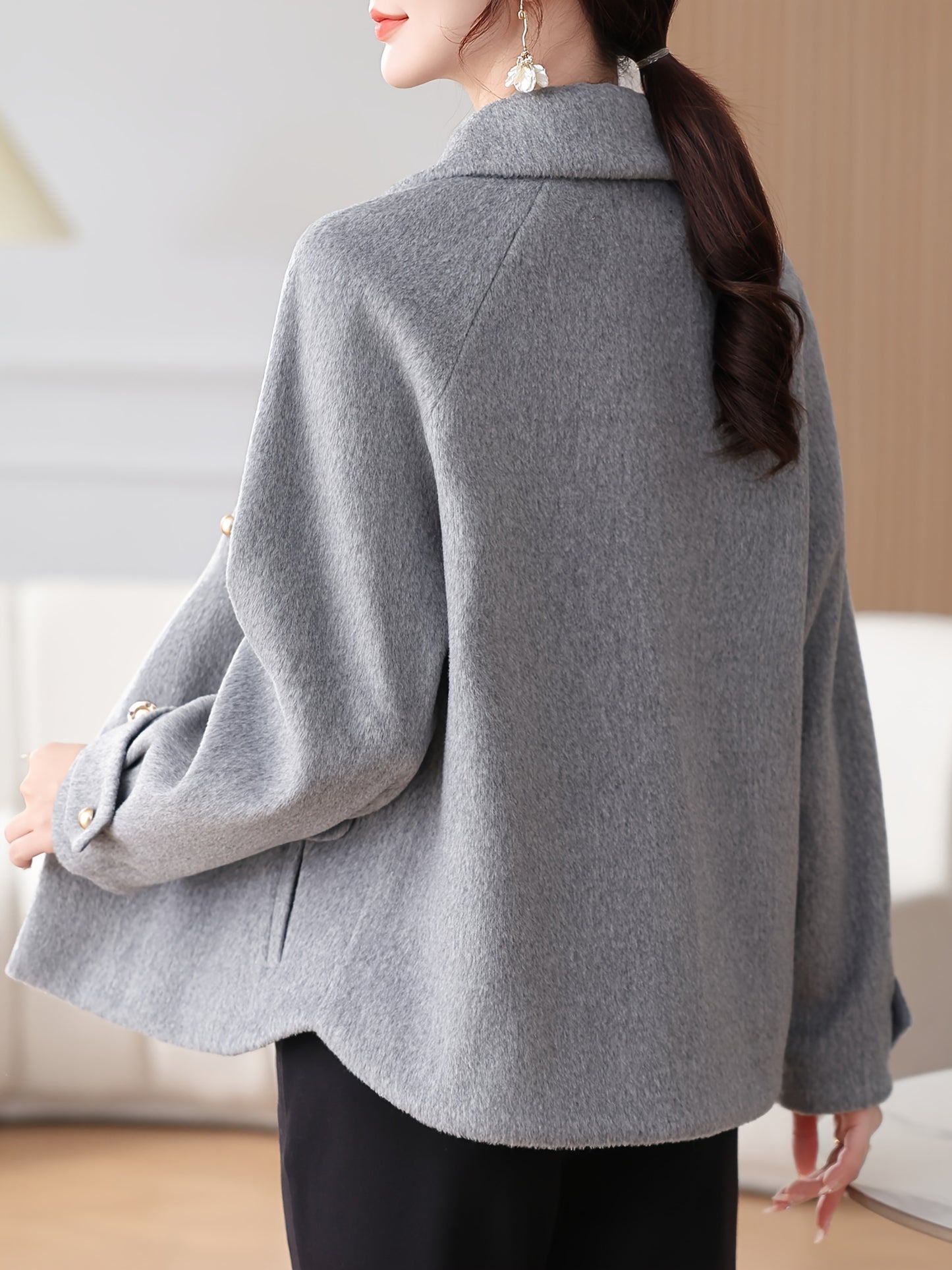 Snow Evening Women's 2025 New Winter Jacket - Short Wool-Blend Tweed Coat for Moms & Seniors, Thickened Warm Collar with Golden Buttons, Elegant Cold-Resistant Outerwear, Hand Washable (Grey/Black) - Professional & Casual Win