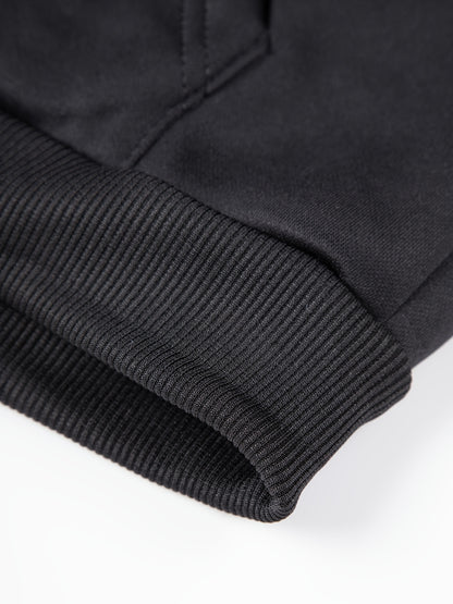 2pcs Boys' Fleece-Lined Hooded Sweatshirt + Casual Pants Set, Solid Color Long-Sleeved Zip-Up Top with Medium Stretch Warm Fabric for Autumn/Winter Season, Perfect for