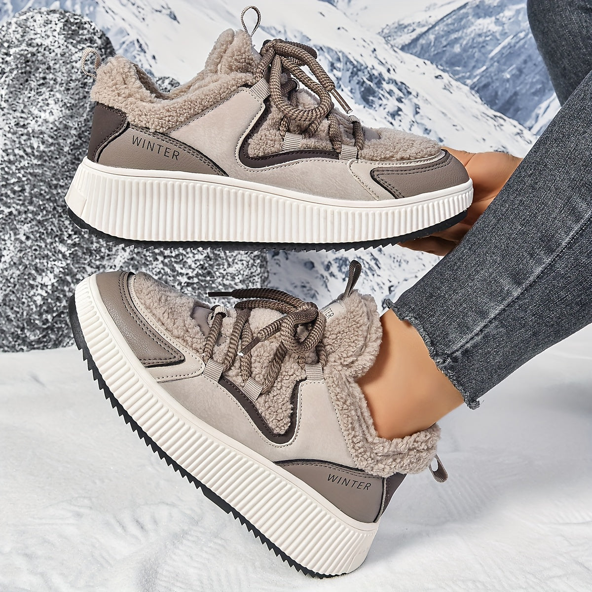 Women'S Cozy Fleece-Lined Low-Top Ankle Boots - Warm, Stylish, and Comfortable for All Seasons, Casual Lace-Up Design with Thick Rubber Sole, Beige, Casual Footwear | Stylish Ankle Boots | Plush Lined Interior