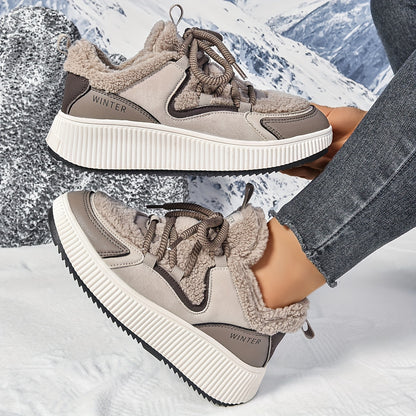 Women'S Cozy Fleece-Lined Low-Top Ankle Boots - Warm, Stylish, and Comfortable for All Seasons, Casual Lace-Up Design with Thick Rubber Sole, Beige, Casual Footwear | Stylish Ankle Boots | Plush Lined Interior