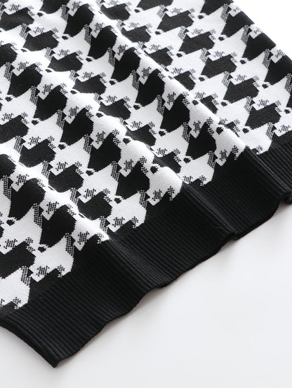 Temujin OBM Men's Fashion New Houndstooth Jacquard Knit Long Sleeve Pullover Sweater