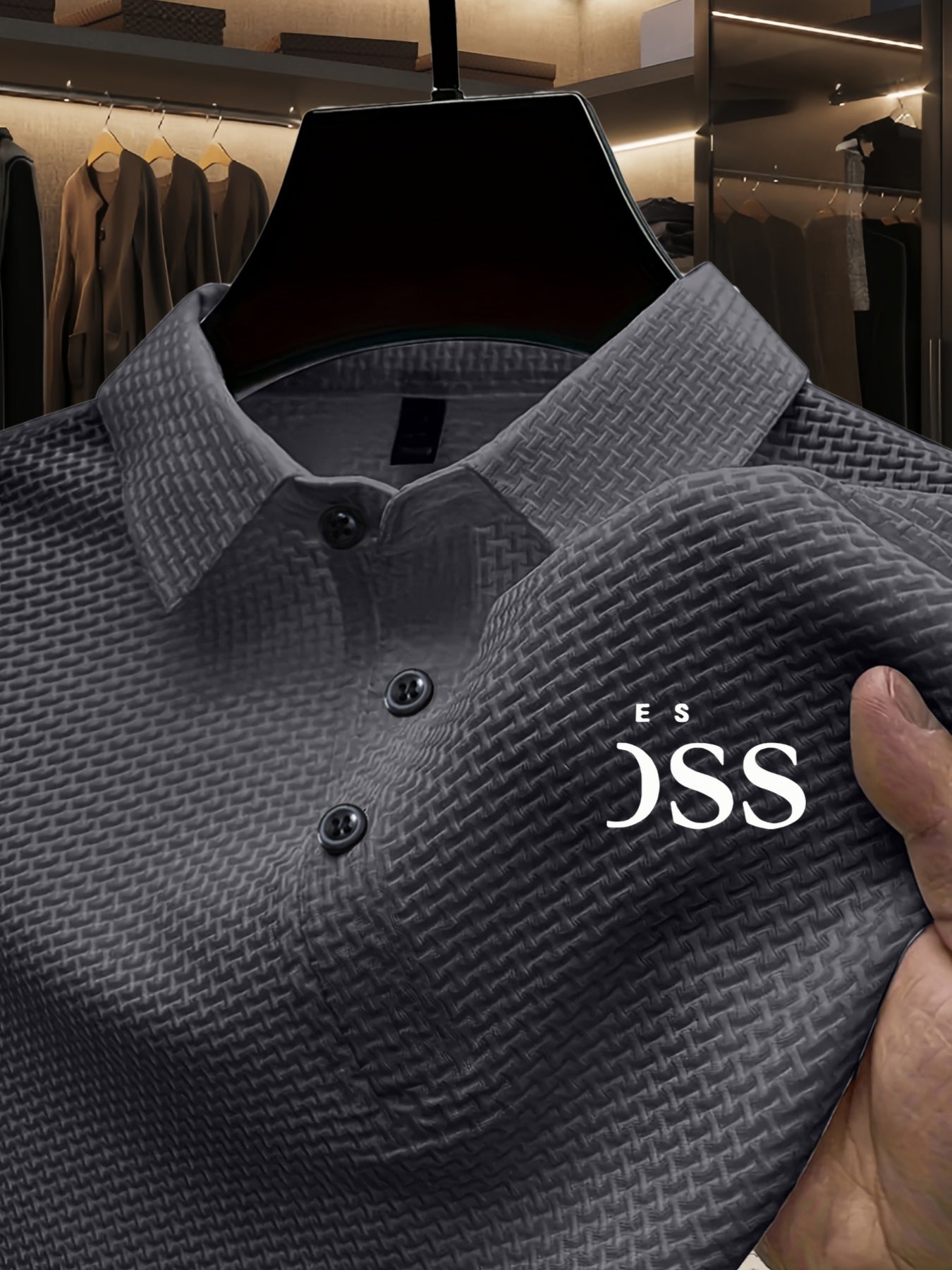 Men'S Summer Short Sleeve Polo Shirt, Soft Logo Fabric, Breathable Lightweight Casual Business Casual, Geometric Pattern, Lapel Collar, Medium Stretch, Regular Fit, Button Detail, Outdoor and Office Wear, Comfortable Everyday - ayq