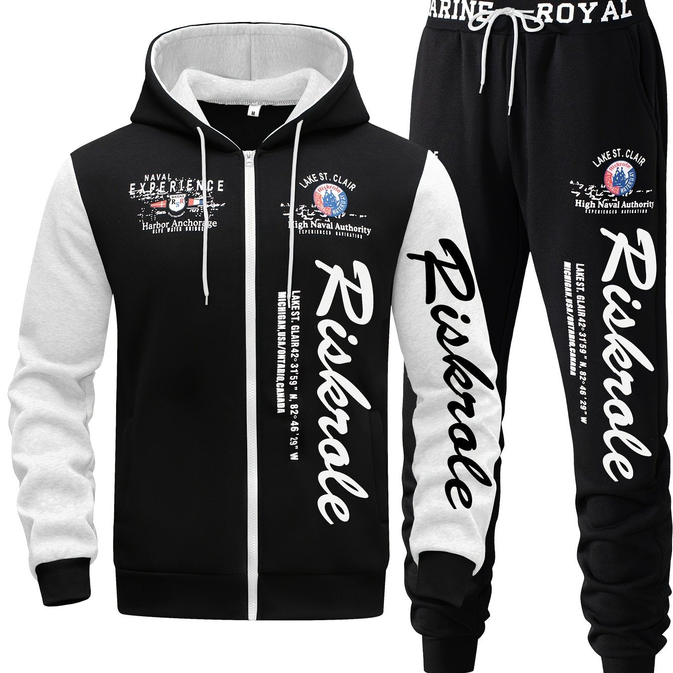 Men's Hooded Letter Print Tracksuit, 2pcs Casual Sports Set, Fashion Hoodie With Full-zip And Elastic-waist Pants, Regular Fit, Outdoor Cloth