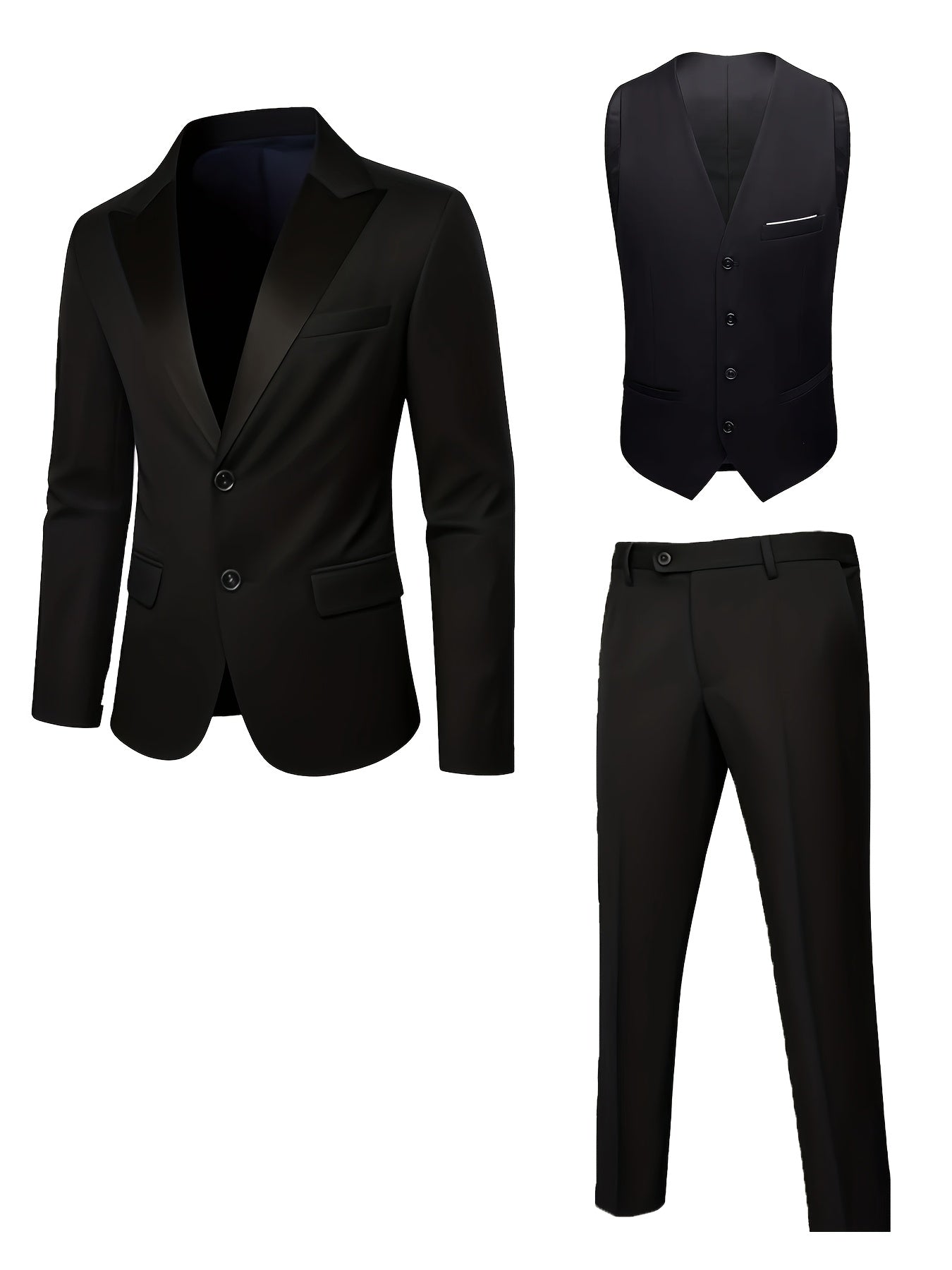 Men's 3-Piece Polyester Suit with Vest and Trousers