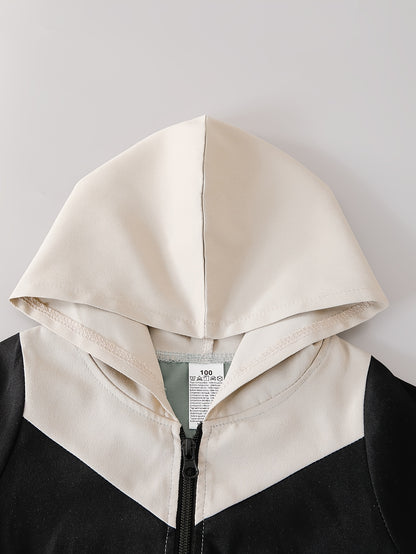 Boys' Casual Color-Block Hooded Jacket and Pants Set - ayq
