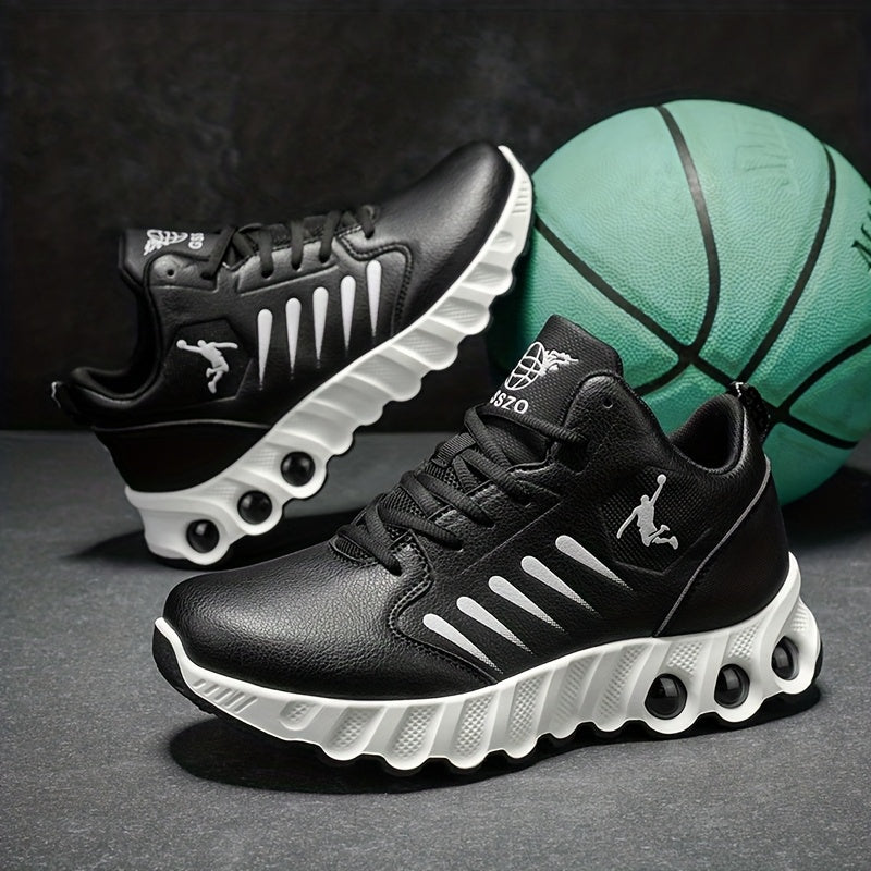 Men's All-Season Basketball Sneakers with Non-Slip Rubber Sole & All-Terrain Grip - Low-Top Lace-Up Shoes for Court, Casual Wear - Durable Synthetic & Cushioned (Year-Round) - ayq