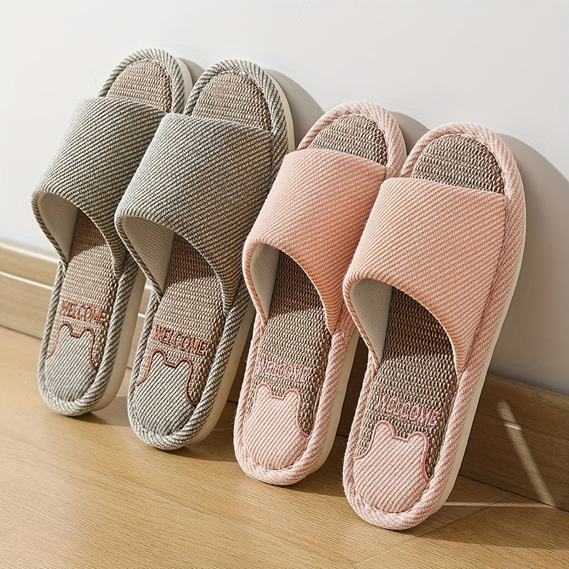 Unisex Cozy Linen Slip-On Slippers with Anti-Slip EVA Sole