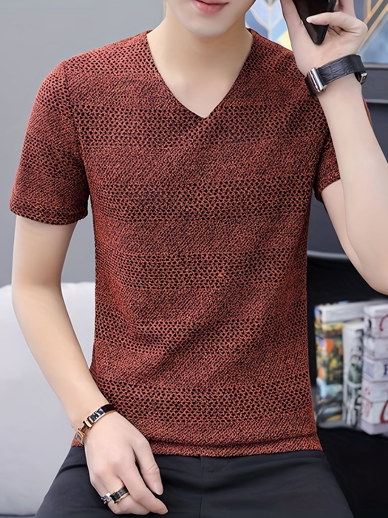 Men's Short-Sleeve T-Shirt Summer Hollow-Out Cool High-End Half Sleeve Breathable Non-See-Through