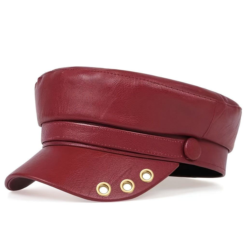 Elegant PU Octagonal Hat for Autumn Winter Casual Wear