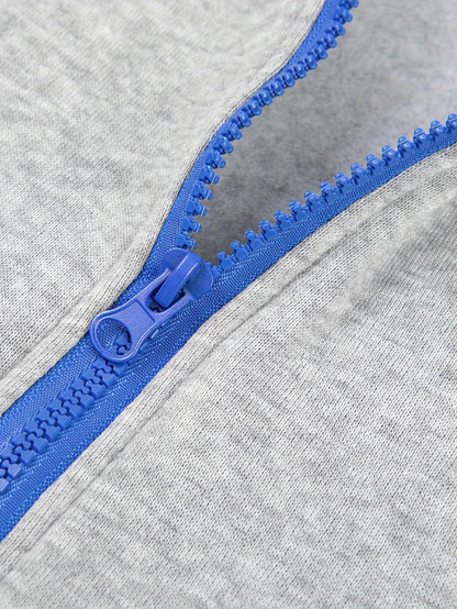 Men's Colorblock Hooded Jacket For Sports Outdoor, Stylish Leisure Outwear