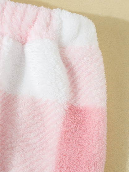 3pcs Plush Set Girl's Plaid Teddy Vest + Long-Sleeve Top + Teddy Pants, Casual outdoor Style Girls Winter/ Fall Clothes, Gift