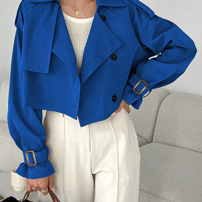 Women's Elegant Solid Color Short Windbreaker Jacket - Lightweight Versatile Outerwear for Casual & Formal Outfits, Easy Care Hand Wash/Dry Clean, Durable Fabric