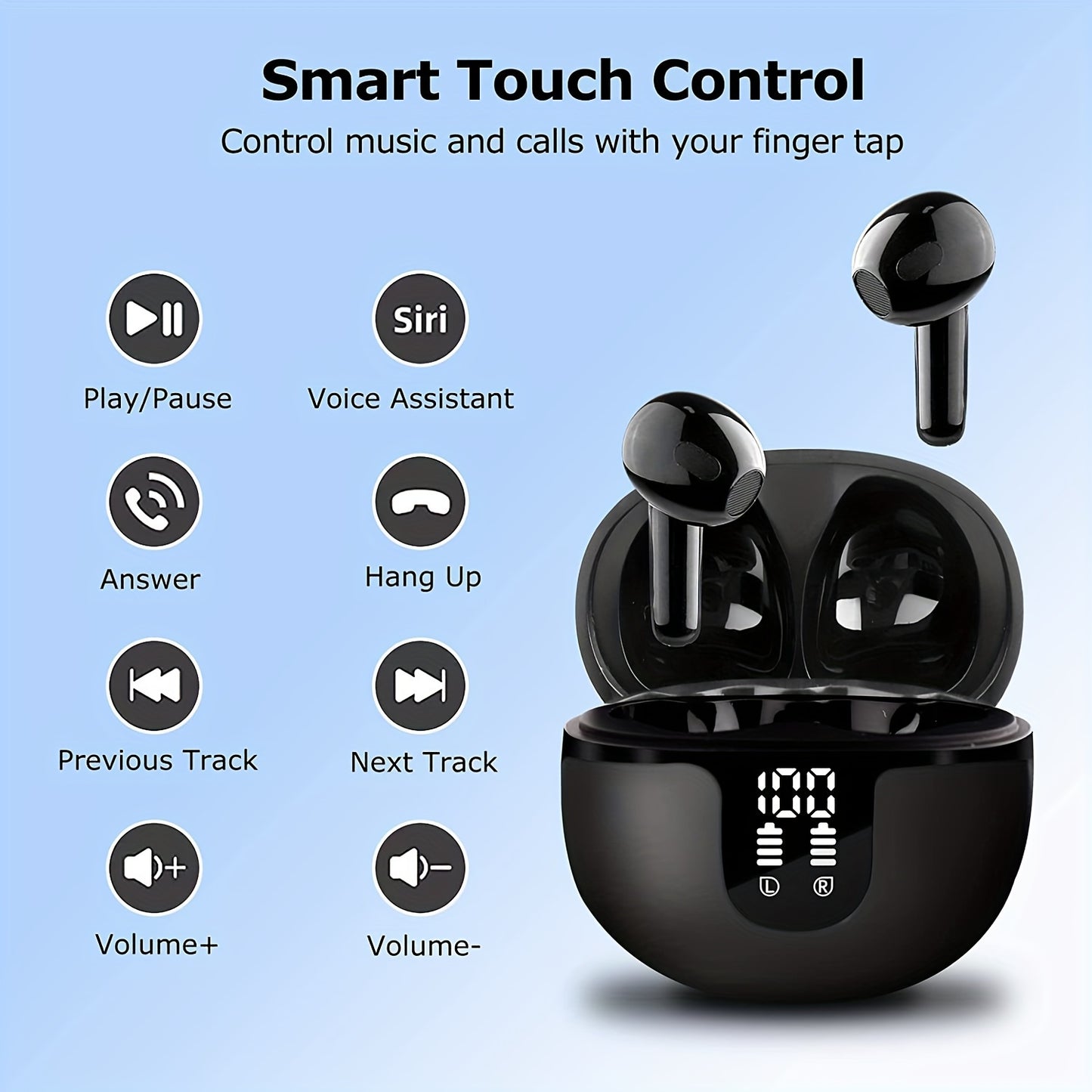 Wireless Earbuds, Wireless in-Ear, USB-C Fast Charge, Clear Sound, Built-in HD Mic, Touch Control, 40H Playtime, for Sport Wireless Headphones