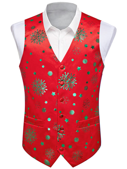 DOCAPEITON Men'S Christmas Vest - Formal & Casual Holiday Party Outfit with Button Front Closure, Non-Stretch Fabric - Green & Golden Snowflake, Tree, Firework Designs - Perfect for Xmas, New Year's, Weddings - Adult Men'S Fe